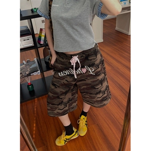 夏季复古爱心字母迷彩七分裤男女宽松休闲阔腿直筒短裤 KX1569图片