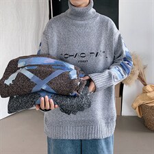 ！冬季加厚高领毛衣男潮牌印花百搭针织衫毛线衣服GM606P60，男装针织衫/毛衣，电商B220