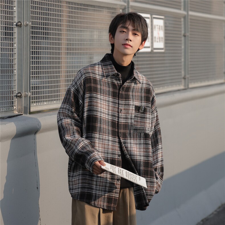 秋冬款cityboy格子衬衫外套男宽松港风日系长袖衬衣DX189P60控78图片