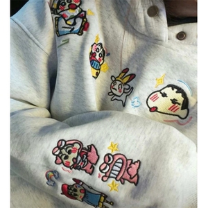 刺绣卡通小新连帽纽扣卫衣秋冬男女款宽松百搭情侣外套~Y323图片