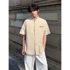 新中式印花短袖衬衫男5XT3033-TP3558夏季肌理感小立领衬衣，男装衬衫，电商A102