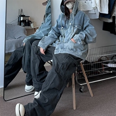 复古做旧水洗连帽牛仔外套男春秋季新款美式潮牌痞帅工装夹克上衣，男装夹克，星座410-7
