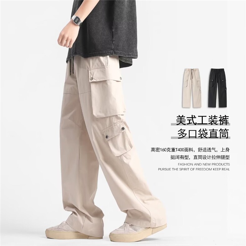 秋新工装多口袋休闲裤加肥加大宽松紧腰男长裤K10052-310B-1-P40,男装工装外套,星座310B-1