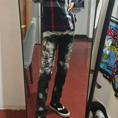 1506-1/KK241/P54牛仔裤男泼墨个性时尚修身小脚裤欧美风jeans潮，男装牛仔裤，星座1506-1