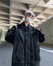 美式复古皮衣外套男春秋季2024新款古着vintage休闲夹克上衣，男装夹克，星座410-7