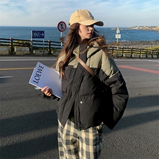 鸭鸭同款2025冬新款短款棉服女连帽拼接小个子韩版外套C522-100，男装棉衣，星座911-2(原星座613-2）
