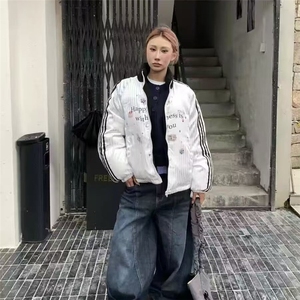 美式复古水洗弯刀牛仔裤女春秋款辣妹高街设计感宽松阔腿拖地裤子图片