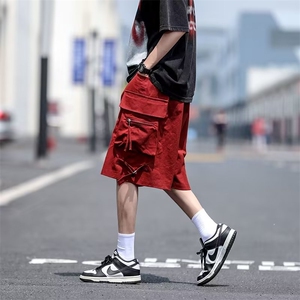 工装休闲短裤男港风潮流口袋帅百搭夏季红色2024五分裤K3773-P37图片