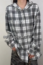 春季2026连帽格子衬衫美式撞色衬衣外套男女C64148-TP3568，男装衬衫，电商A102