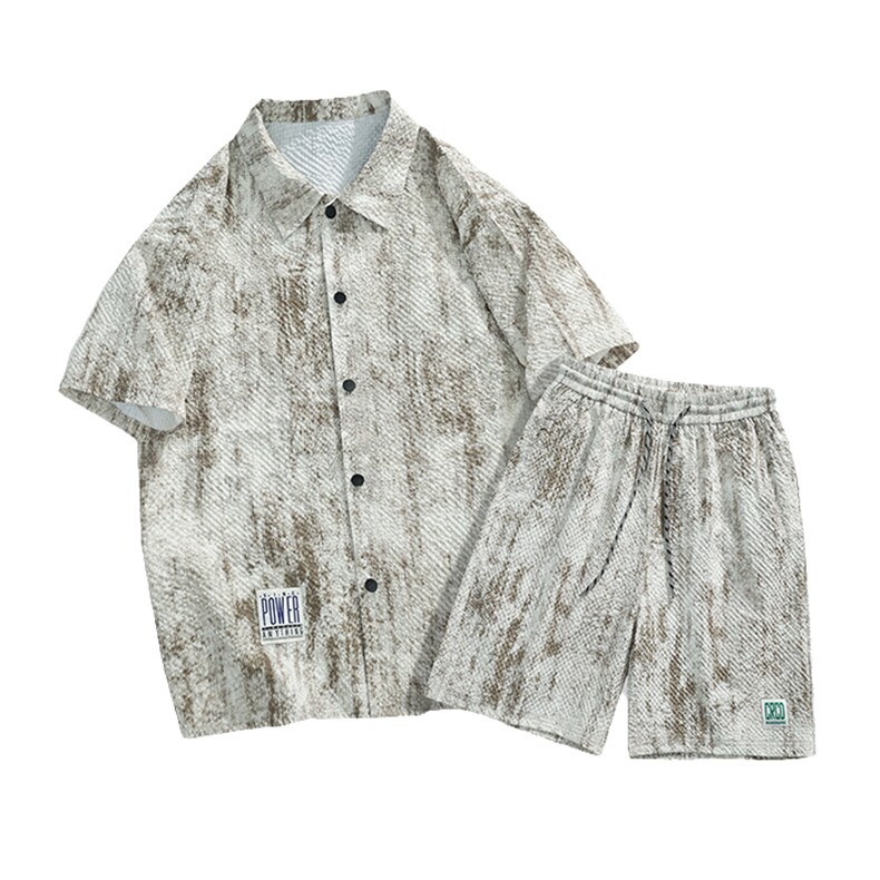 套装夏季潮牌痞帅宽松印花短袖衬衫短裤休闲两件套A436-T10-P60,男装衬衫,电商A436