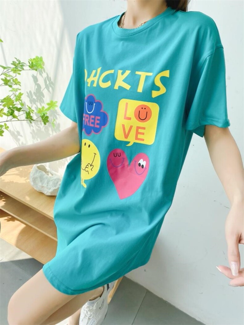 时尚潮流休闲长款T恤，女装T恤，泽妤