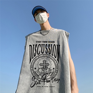 三亚外景 夏季美式水洗无袖T恤潮流宽松背心潮流 DT6249 P45控58图片