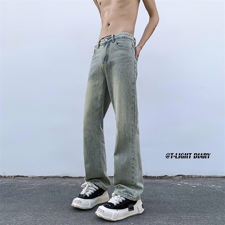 B221美式ins高街小众纯色百搭微喇牛仔裤LK22087-P55控78,男装牛仔裤,电商B221