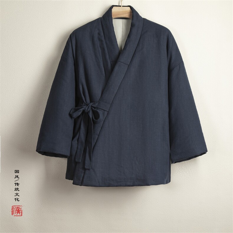 秋冬新款风男装棉麻男士改良汉服新中式棉衣外套H80P145图片