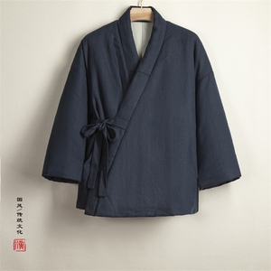 秋冬新款风男装棉麻男士改良汉服新中式棉衣外套H80P145图片