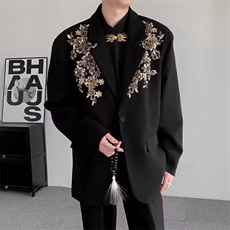 新款重工立体亮片绣花西装轻奢时尚长袖宽松气质西服外套JZ33，男装西服套装，星座516A