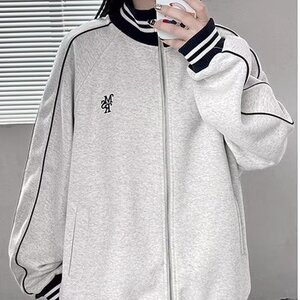 美式立领刺绣棒球服外套男女2024秋冬款休闲宽松慵懒卫衣加绒加厚