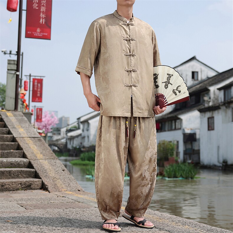 风七分袖立领衬衫2025夏季新款休闲长裤套装TZ100-P110图片
