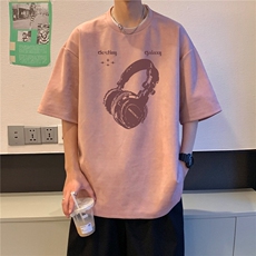港风2025夏装麂皮绒情侣半袖上衣潮流男装夏季宽松短袖T恤S396P28，男装T恤，电商A233-1