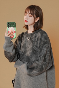 M3117/P70冬季中性风毛衣男女圆领针织衫腰果花扎染大码上衣控98图片