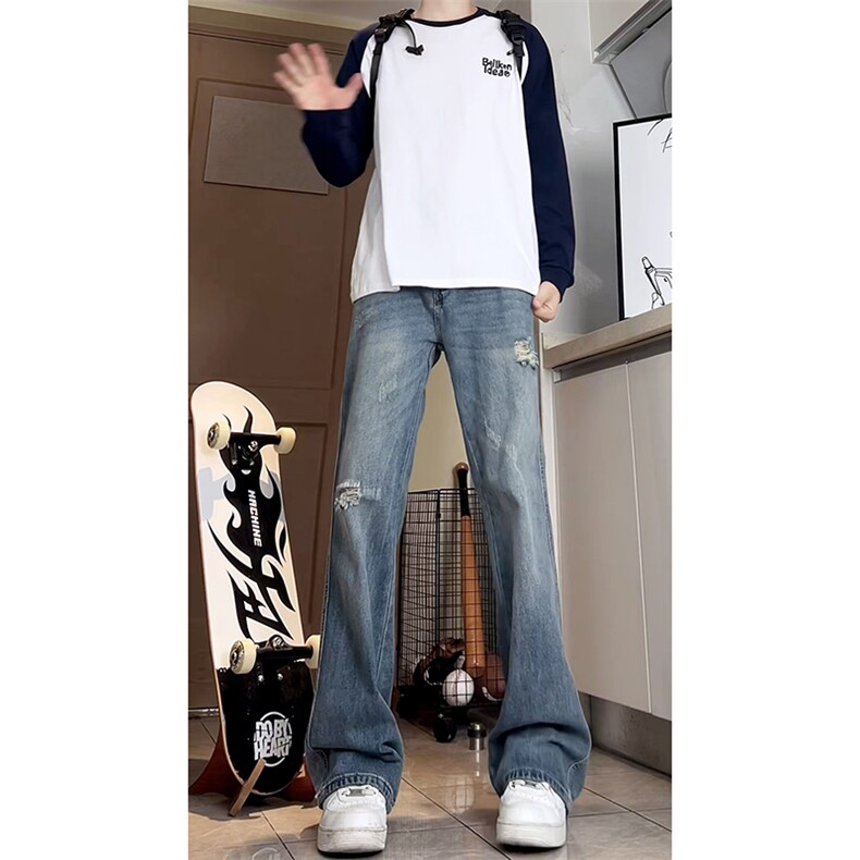 A178秋冬季新款美式破洞牛仔裤男直筒宽松7001P55限价68,男装牛仔裤,电商A178