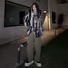 百搭做旧长袖潮原宿新款标准青春流行慵懒衬衫BK027P40，男装衬衫，星座1116-2