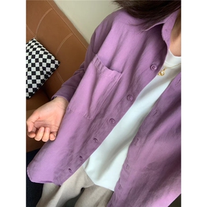 【有货】DCSA244-特批40多巴胺紫色长袖衬衫男女秋季纯棉情侣衬衣图片