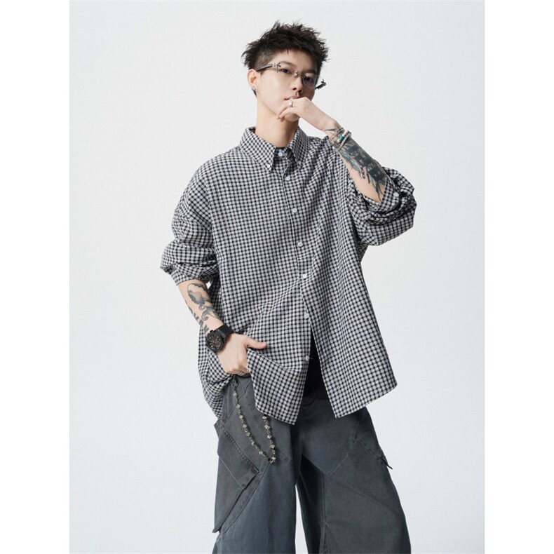 706-LK6247-P48现货秋季美式复古格子长袖衬衫休闲衬衣外套,男装衬衫,星座706