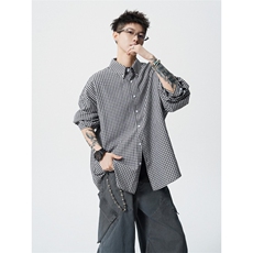 706-LK6247-P48现货秋季美式复古格子长袖衬衫休闲衬衣外套，男装衬衫，星座706