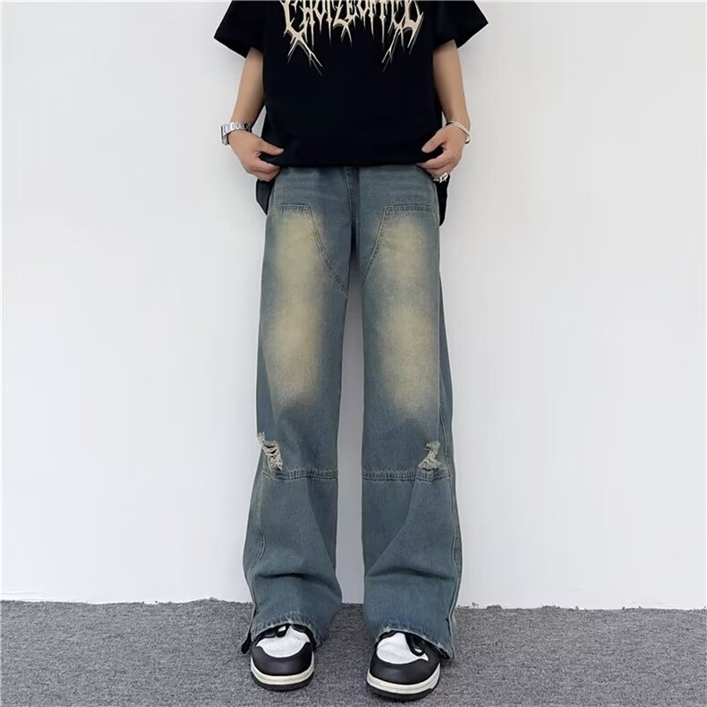 牛仔裤男款夏季美式高街vibe宽松直筒阔腿裤休闲长裤N029-P45,男装牛仔裤,星座308B-1