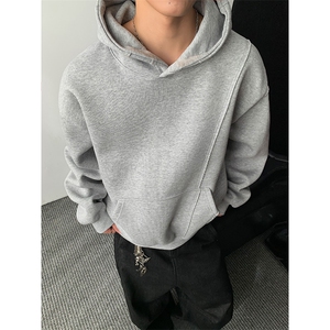 网图重磅全棉无帽绳380克拼接连帽卫衣boxy套头外套男AH913-特P40,男生整套穿搭图片