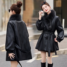 现货狐狸毛领2025年冬季新款时尚皮衣保暖中长款羽绒服90白鸭绒，女装羽绒服，蓝诺裳