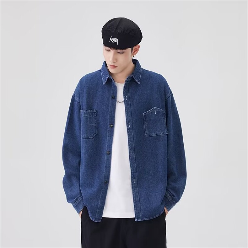 W505-P58蓝色牛仔衬衫长袖春秋季新款夹克外套上衣衬衣纯色,男装衬衫,星座911-1