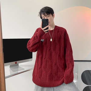 8XL-M圆领毛衣男秋冬慵懒风宽松情侣装麻花针织羊毛衫MY19004P68图片