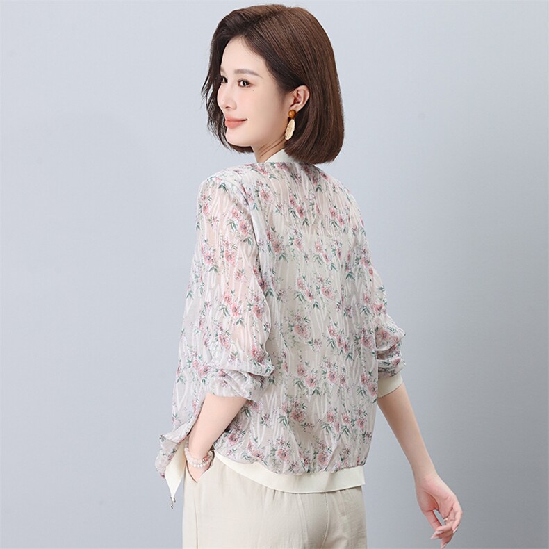 小香风棒球服女外套薄款夏季2025新款短款宽松休闲雪纺防晒衣上衣，女装短外套，曼沙奕珂