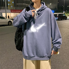 WY2111-P35加绒款-P40纯棉连帽卫衣男大码运动帽衫宽松薄外套男，男装卫衣，电商A040