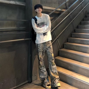 印花秋冬卫衣男2025年春秋季韩版新款圆领宽松上衣chic港风潮流图片