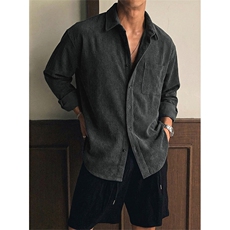 灯芯绒春季长袖衬衫纯色条纹男慵懒风复古工装上衣D06-TP31不，男装衬衫，电商A102