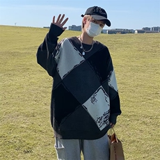 美式方块撞色情侣毛衣秋冬季百搭休闲圆领打底针织衫男M628-P42，男装针织衫/毛衣，星座512-3