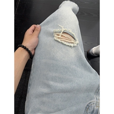 B221美式ins高街宽松直筒破洞七分牛仔裤短裤LK25532-特P40控68，男装牛仔裤，电商B221