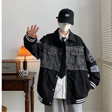 牛仔拼接刺绣棒球服夹克男春秋季新款情侣vintage外套W5581-P62，男装夹克，星座512-2
