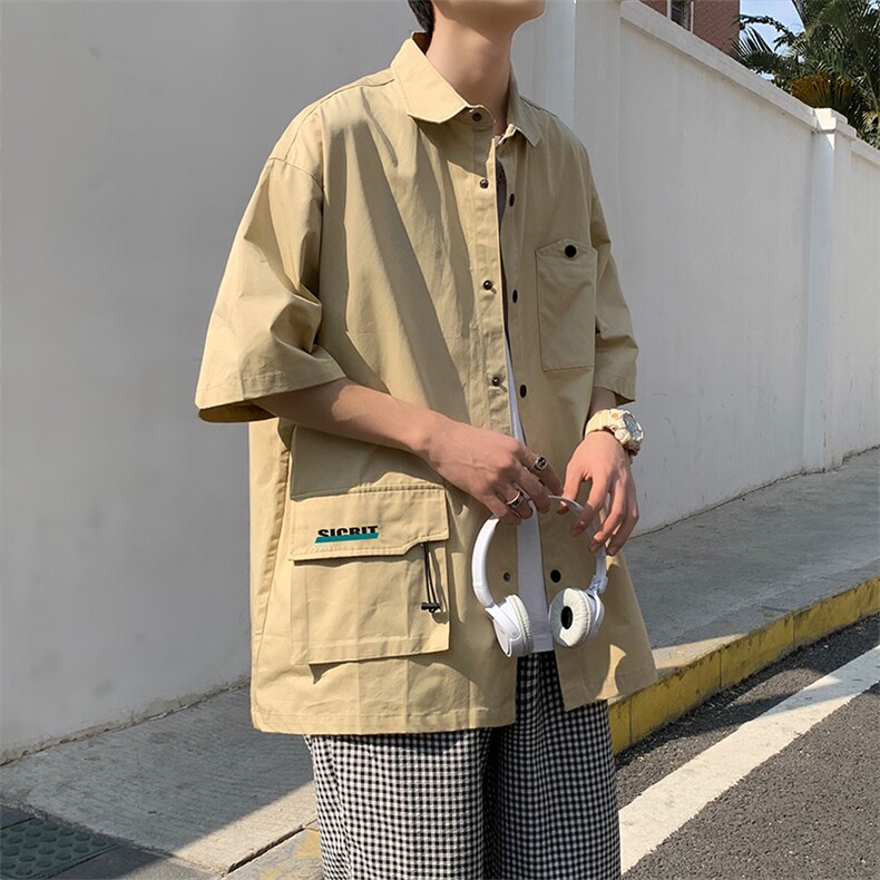 CS4002-P55夏季新款工装质感短袖衬衫男士工装衬衣韩版时尚控78,男装T恤,电商B280-1（原A049）