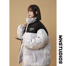 拼接棉衣棉服女面包服中性风迷彩印花立领棉袄宽松外套1613C-P70，男装棉衣，星座207