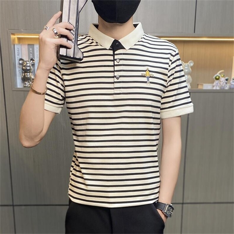 PL3080-P40条纹男士POLO衫短袖修身韩版潮刺绣商务翻领休闲体恤,男装Polo衫,电商D310B-1