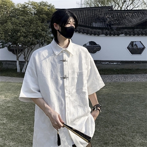 F234-P42 夏季设计感潮牌休闲衬衣2024新款风短袖衬衫男现货图片
