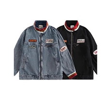【有货】贴布立领牛仔外套机车服牛仔衣夹克JK8945特P80，男装工装外套，星座908-1