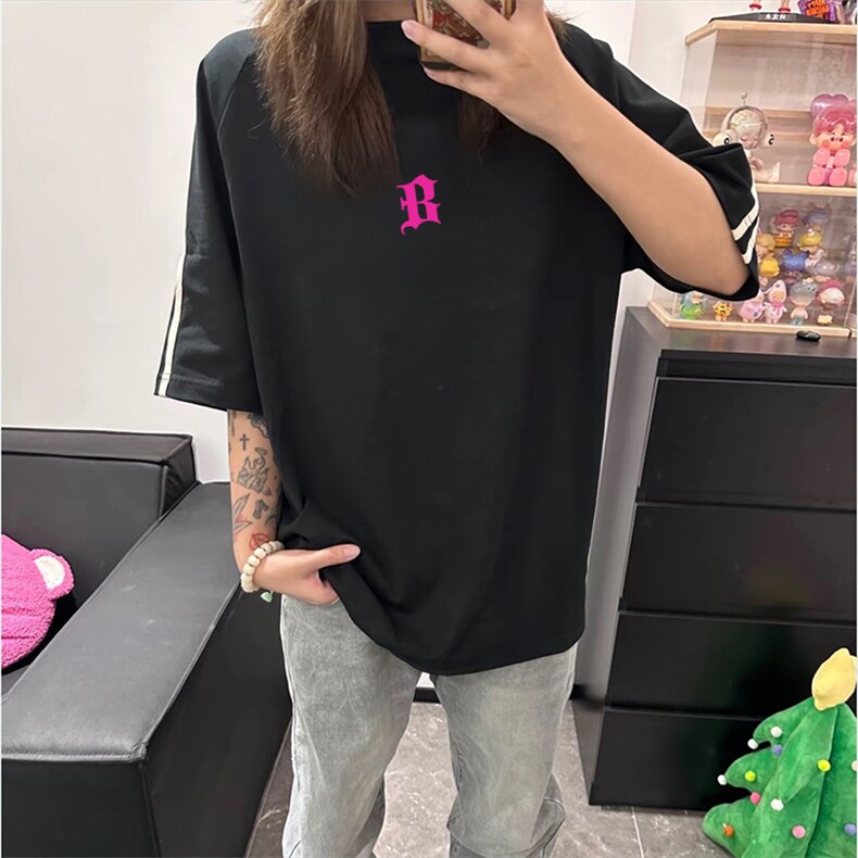 抖音得物高品质二开240克宽松纯棉美式潮牌三条杠织带短袖T恤,男装T恤,电商A486-1