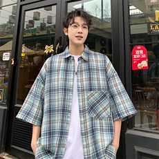 短袖衬衫男夏季新款磨毛格子衬衣DX716-特批26无差价，男装衬衫，星座214-3