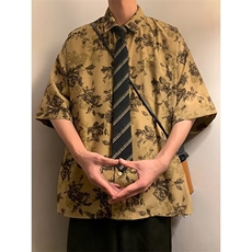 日系夏季碎花设计感男女短袖衬衫宽松ins小众中性风衬衣CS79-P32，男装衬衫，星座1008