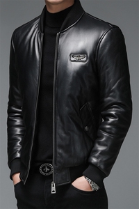 WL-C269海宁2023新款皮衣男绵羊皮外套棒球服潮简约夹克P720图片